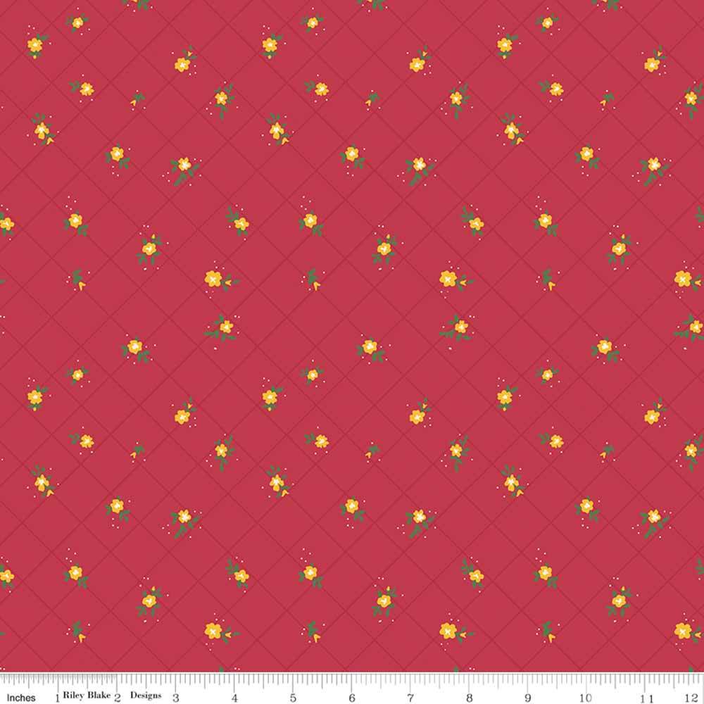 Riley Blake's Market Street Flower Grid Berry Yardage - A Must-Have!