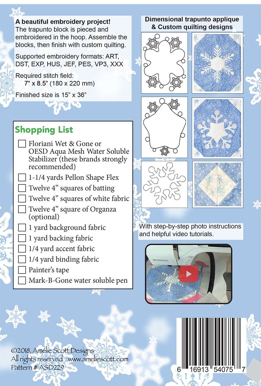 Enchanting Trapunto Snowflake Table Runner Pattern