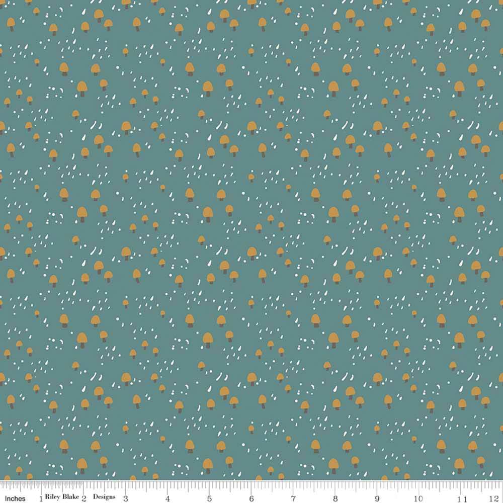 Riley Blake's Elmer & Eloise Mushroom Teal Fabric - Yardage by Deena Rutter