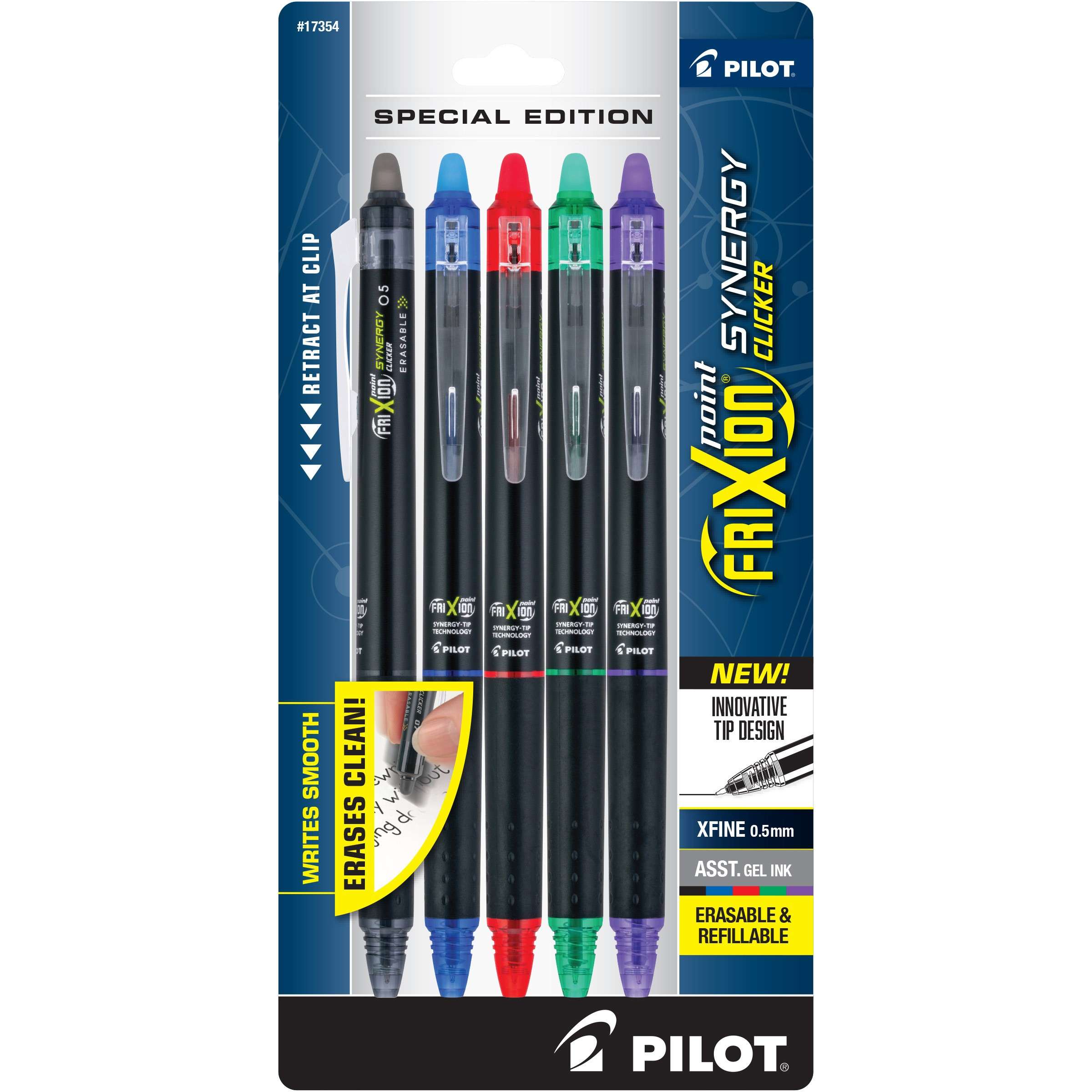Frixion Point Synergy Clicker Extra Fine 5-Pack Assortment - Erasable Precision Pens