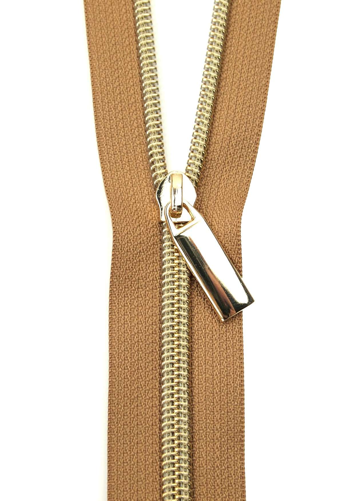 Gorgeous Yard-Long #5 Zippers: Natural Tape with Gold Teeth!