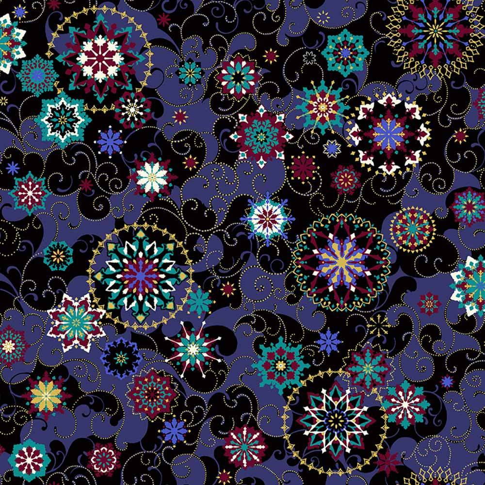 Windham Fabrics - Enchanting Winter Medallion in Black - 108 Wide Yardage
