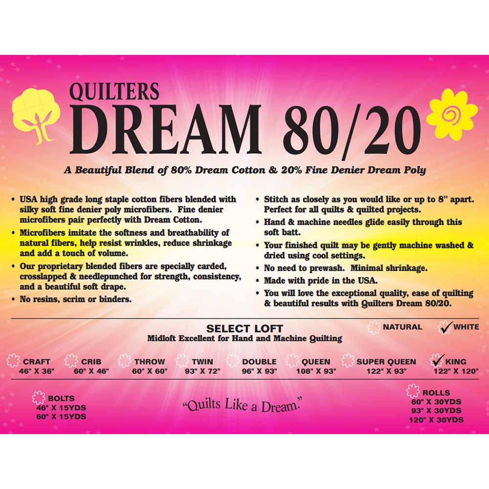 Quilter's Dream - White Dream 80/20 Select King-Size Batting (122 x 120)
