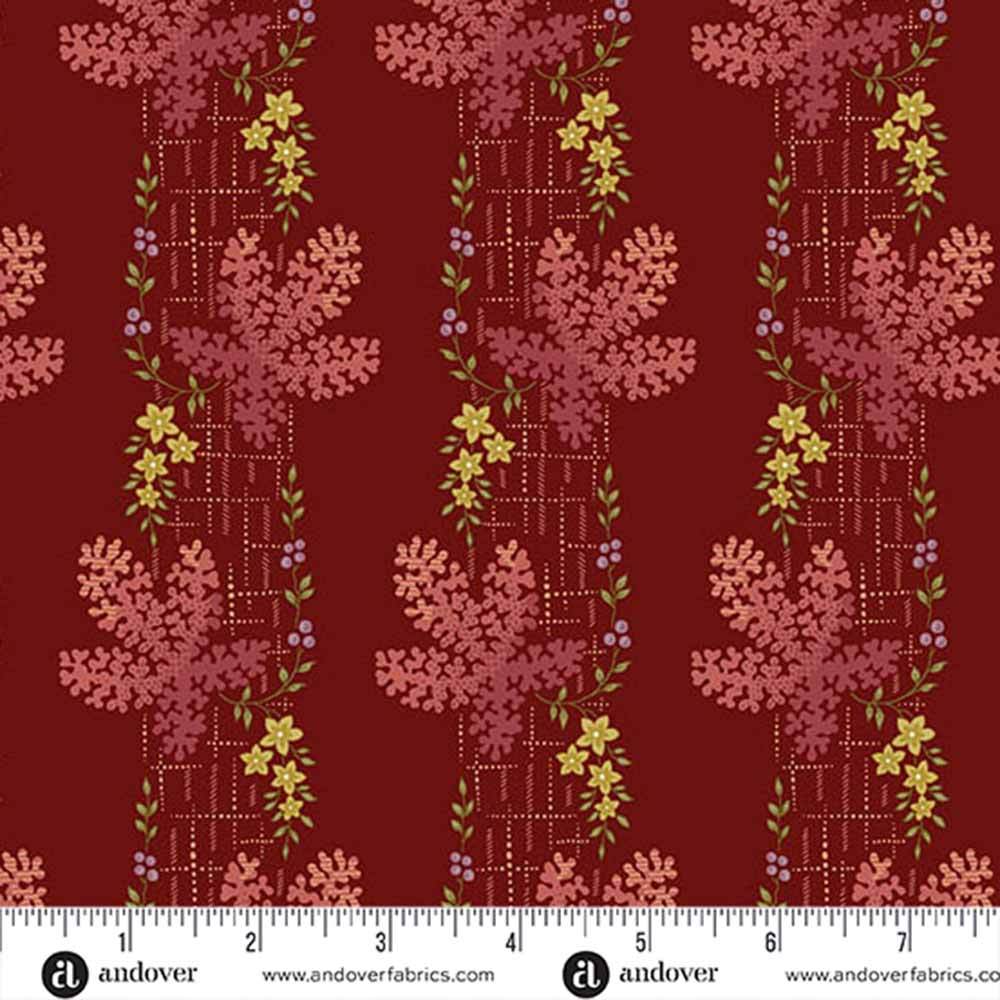 Andover Fabrics - Stunning Dahlia by Laundry Basket Quilts in Tree Moss & Crimson - Yardage