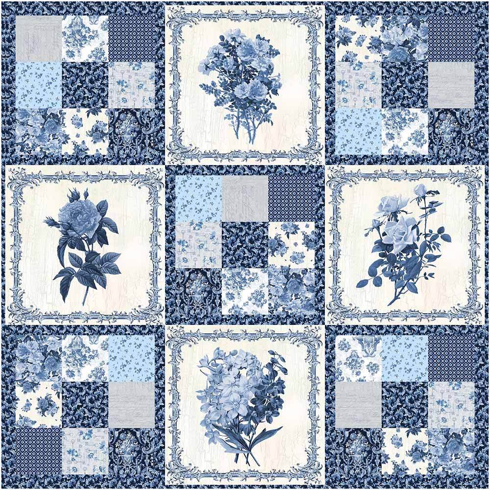 Country Life - English Blue & White Quilting Kit by AJ's Watercolor Studio - Digitally Printed