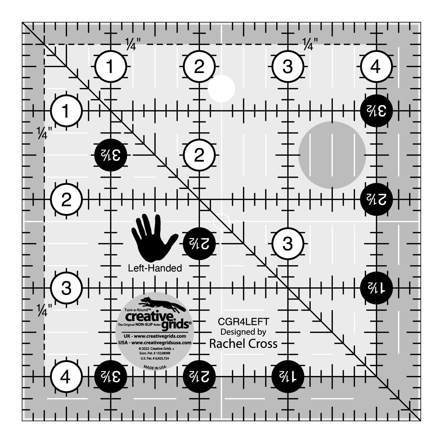 Creative Grids Left-Handed Quilt Ruler: 4.5-Inch Square Wonder