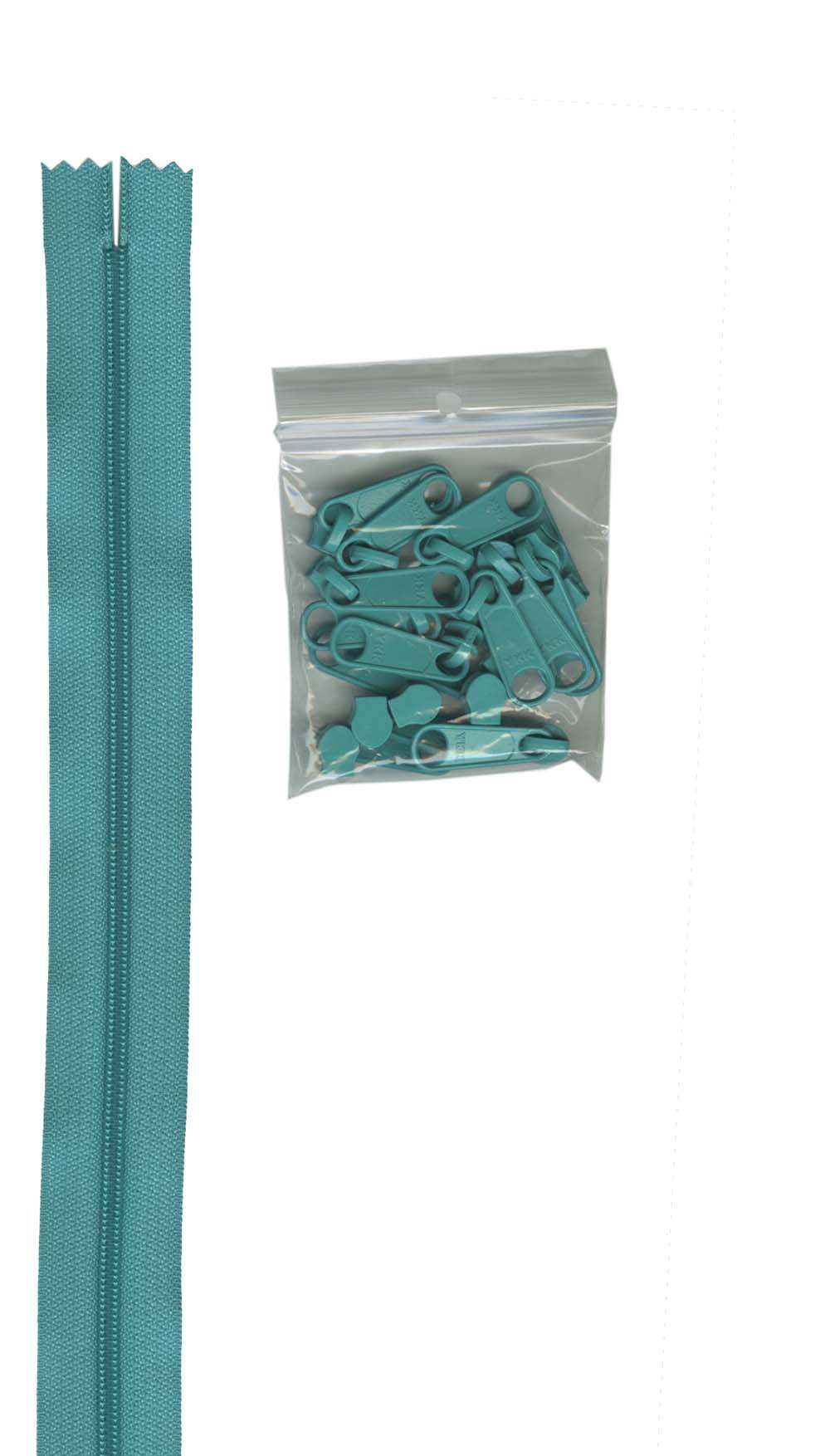 Gorgeous Turquoise 16mm #4.5 Zipper Chain - 4 Yards with 16 Extra-Large Coordinated Pulls
