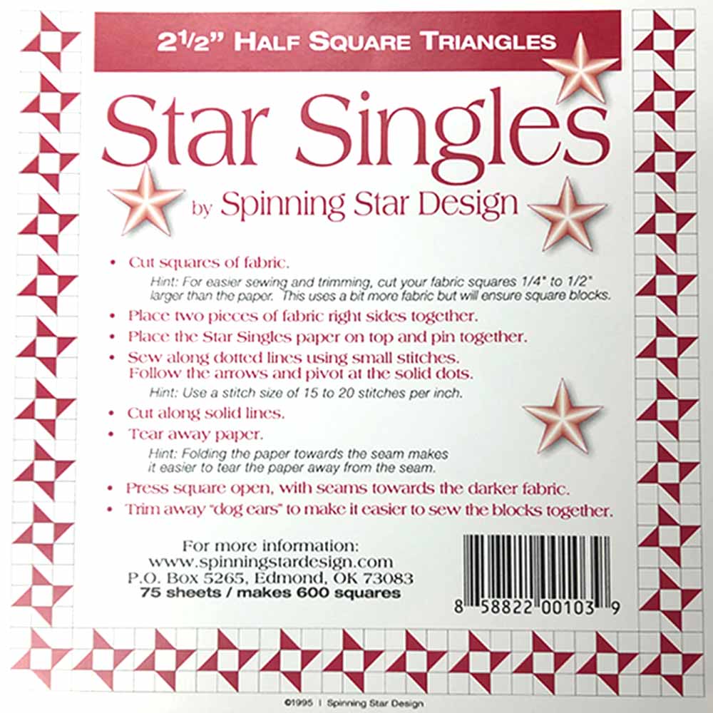 2.5 Finished Star Singles - Half Square Triangle Papers with Stunning Spinning Star Designs