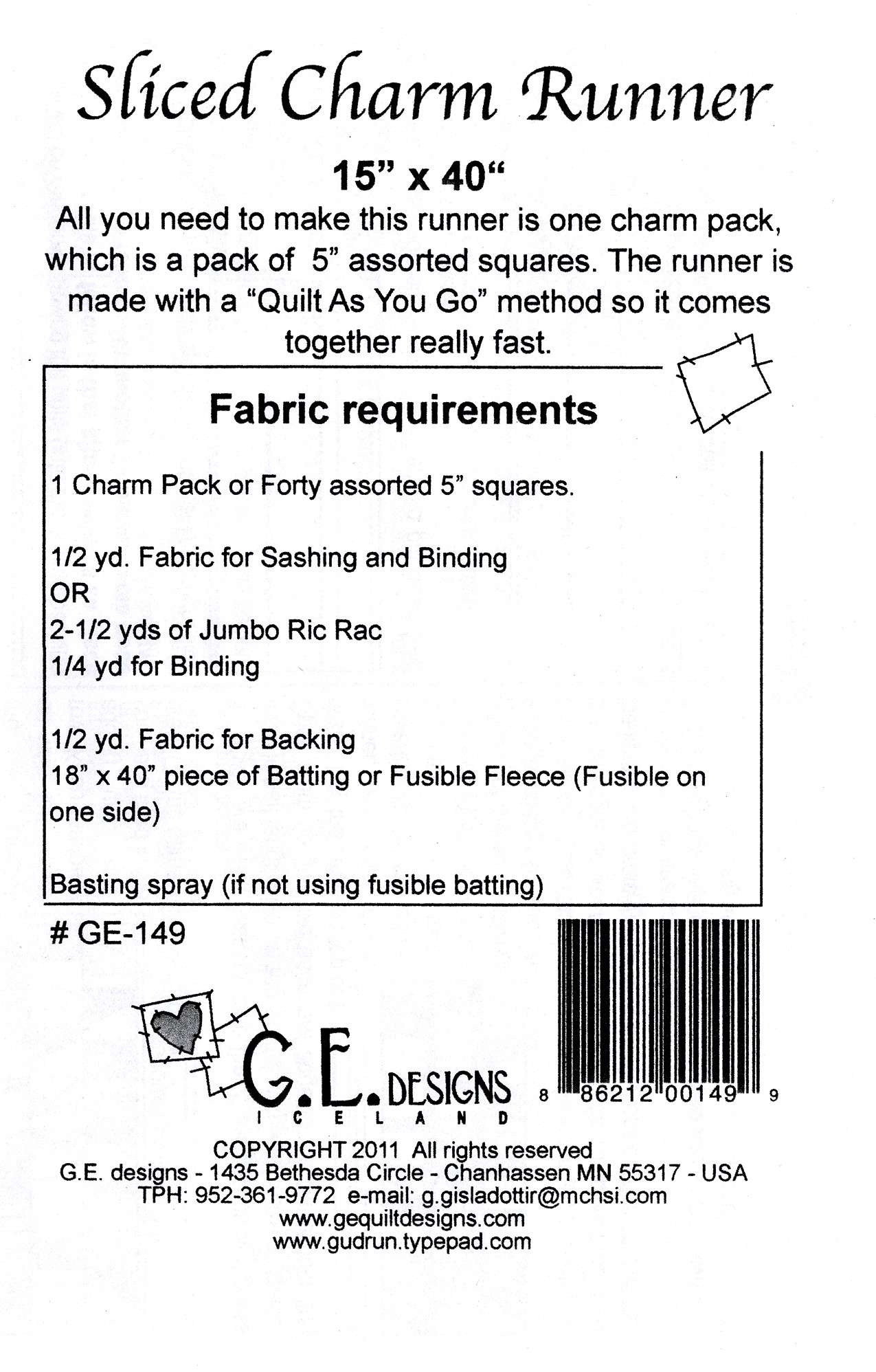 Gudrun Erla's Sliced Charm Runner Quilt - As - You - Go Pattern