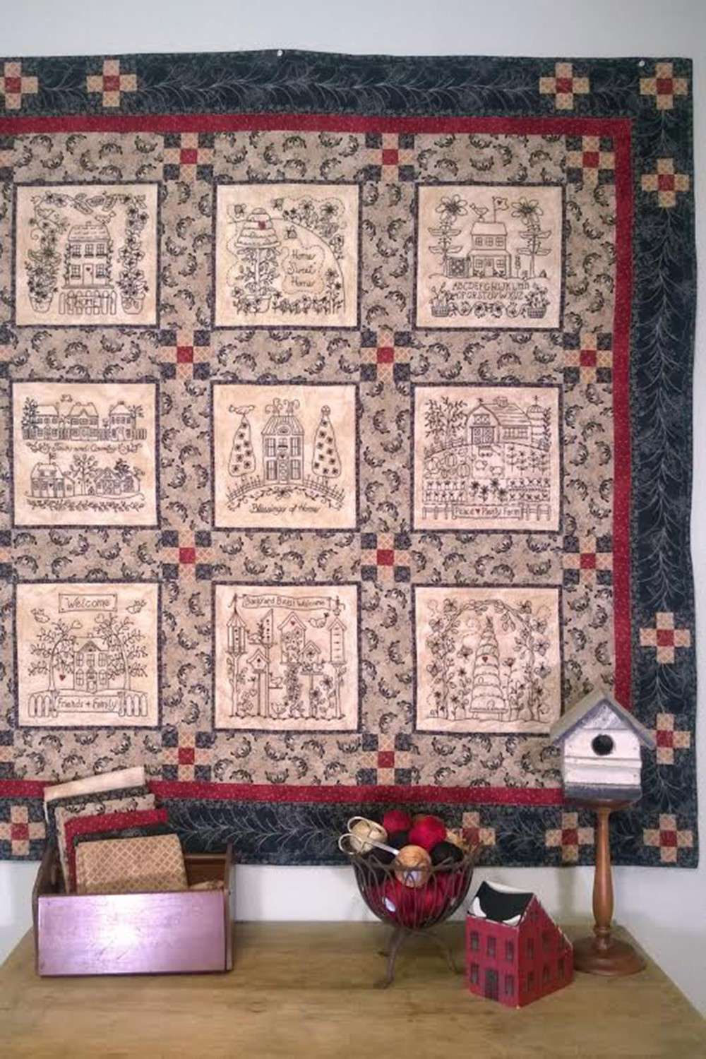 Enchanting Home & Heart Blackwork Quilt