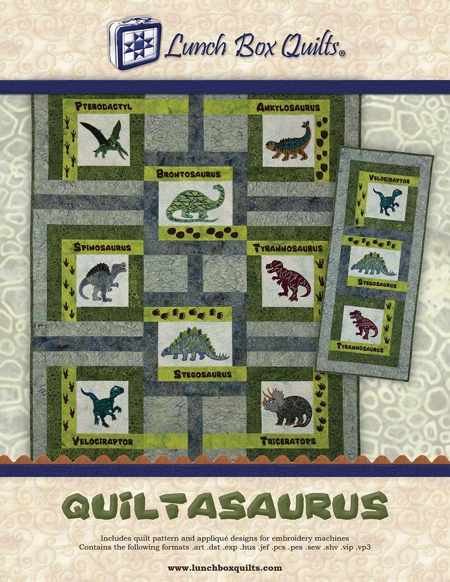 Quiltasaurus Machine Embroidery CD - Bring Dinosaurs to Life with Lunch Box Quilts