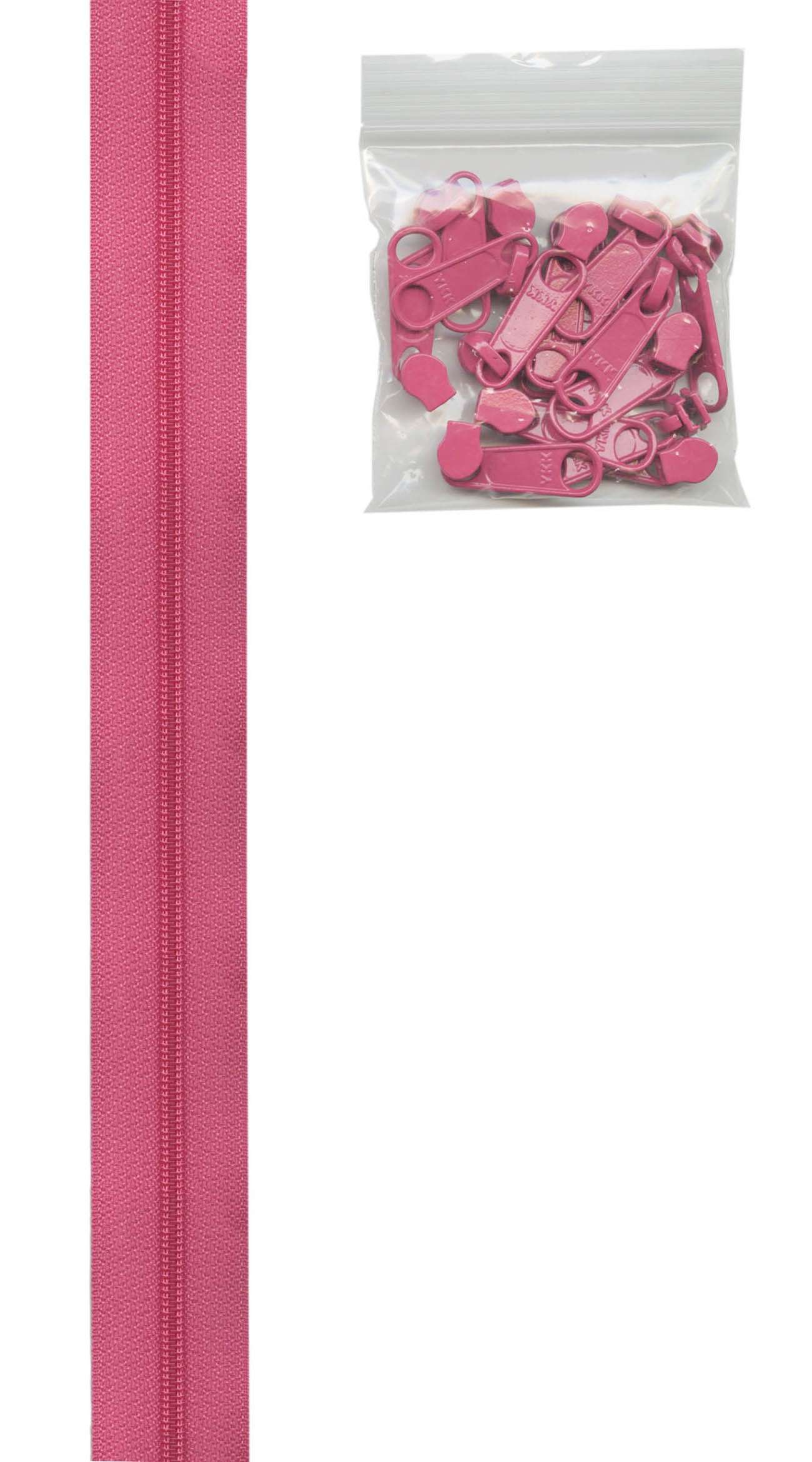 Gorgeous Raspberry 16mm #4.5 Zipper Chain (4 Yards) with 16 Extra-Large Coordinated Pulls