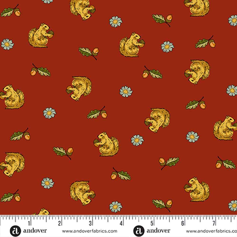 Andover Fabrics Gathering Squirrel Rust Yardage - Perfect for Autumn Projects!