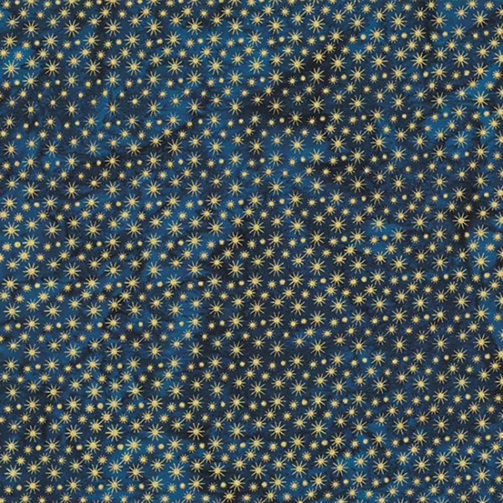 Hoffman Bali Batiks - Stunning Metallic Stars in Midnight/Gold - Per Yard