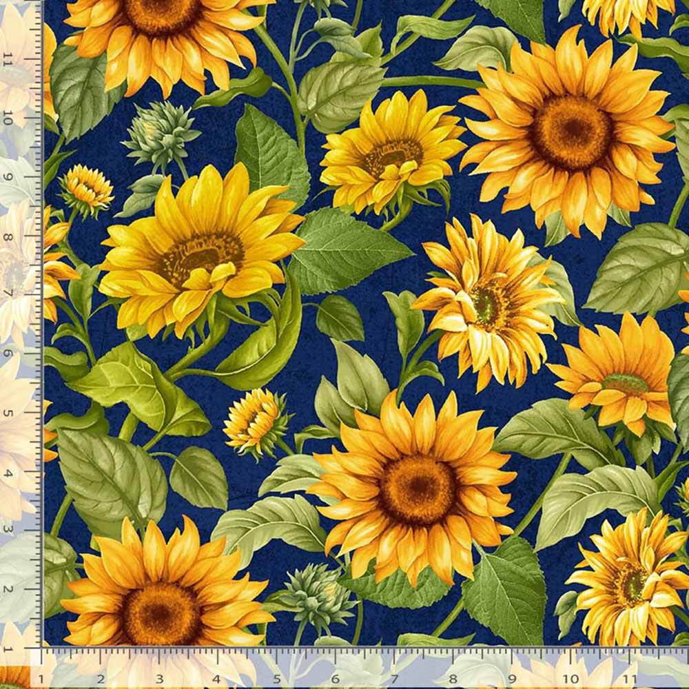 Timeless Treasures - Enchanting Sunflower Farm Navy Yardage Fabric