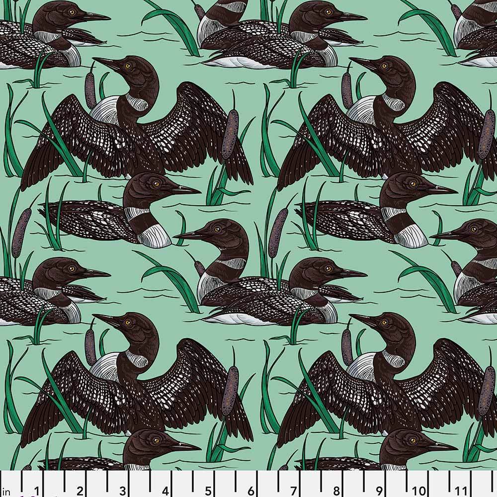 FreeSpirit - Enchanting Birds Of A Feather Loons Oasis Fabric by Club Hauer, Sold by the Yard