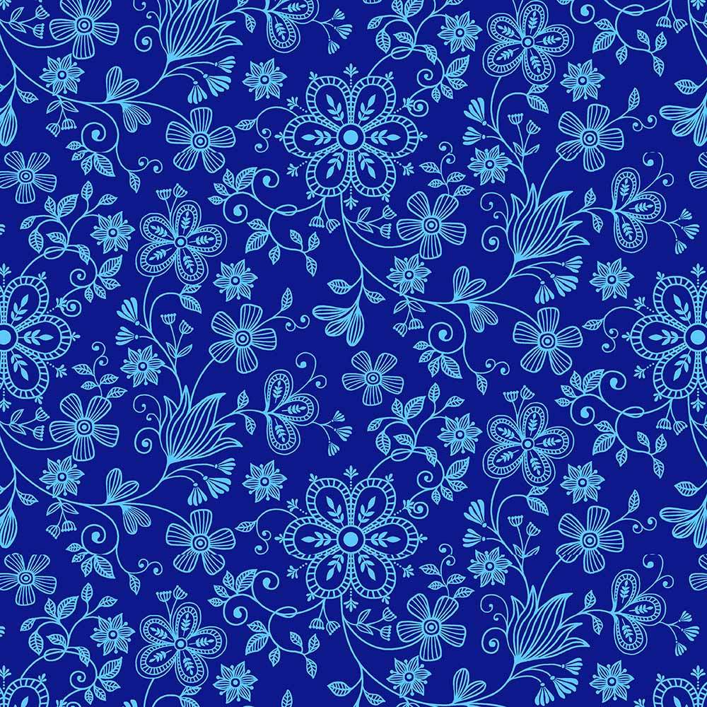 Henry Glass Blue Prints Wildflower Vine Royal Fabric Yardage - Color Principle