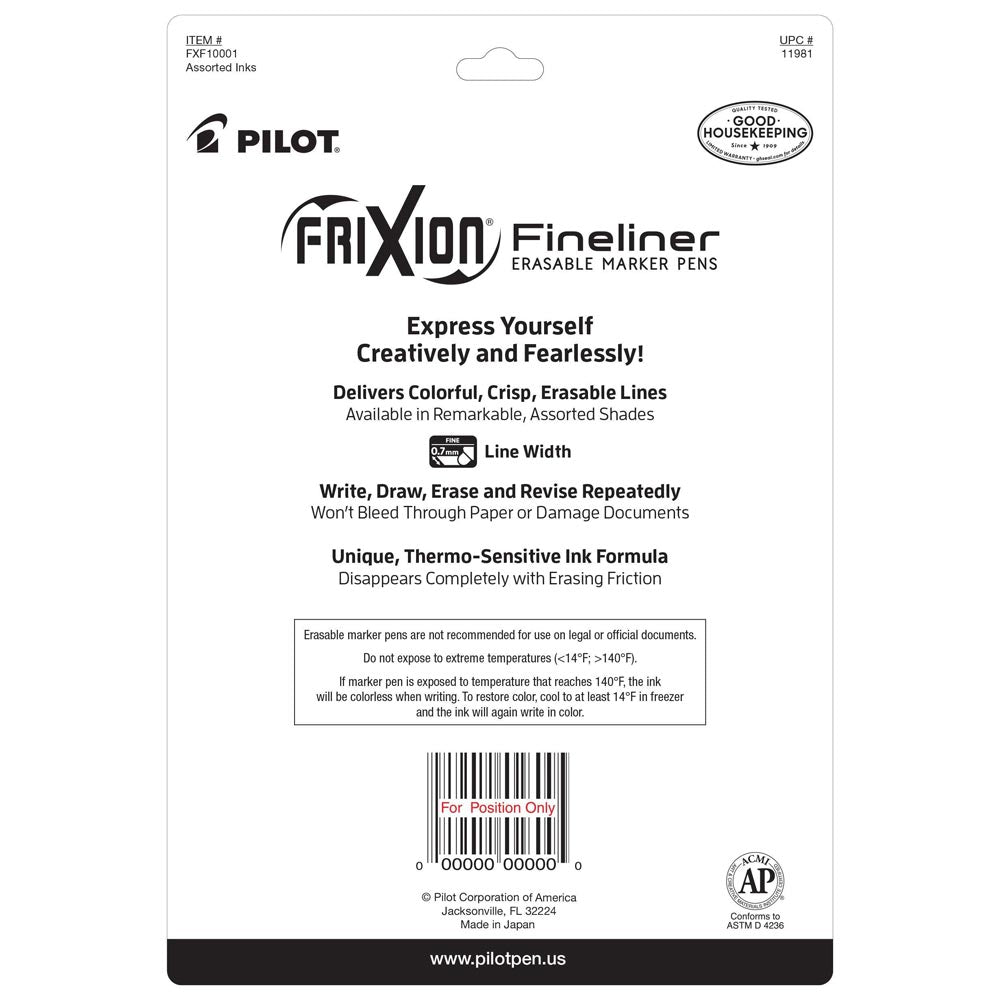 Pilot FriXion Fineliner Assortment Pack of 10