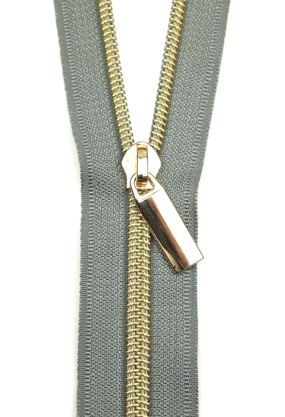 Gorgeous Grey Tape #5 Zippers By The Yard with Light Gold Teeth