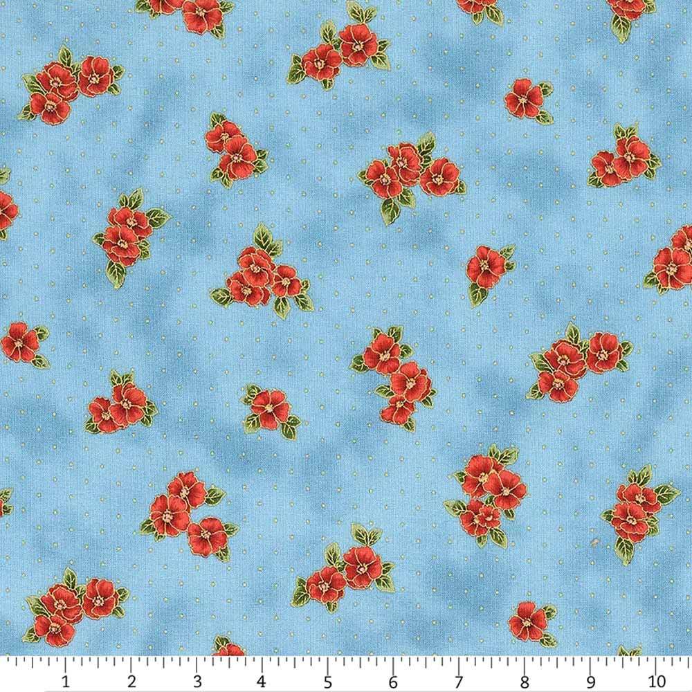 Robert Kaufman Poppy Hill Tossed Poppies Sky Yardage - Stunning Fabric!