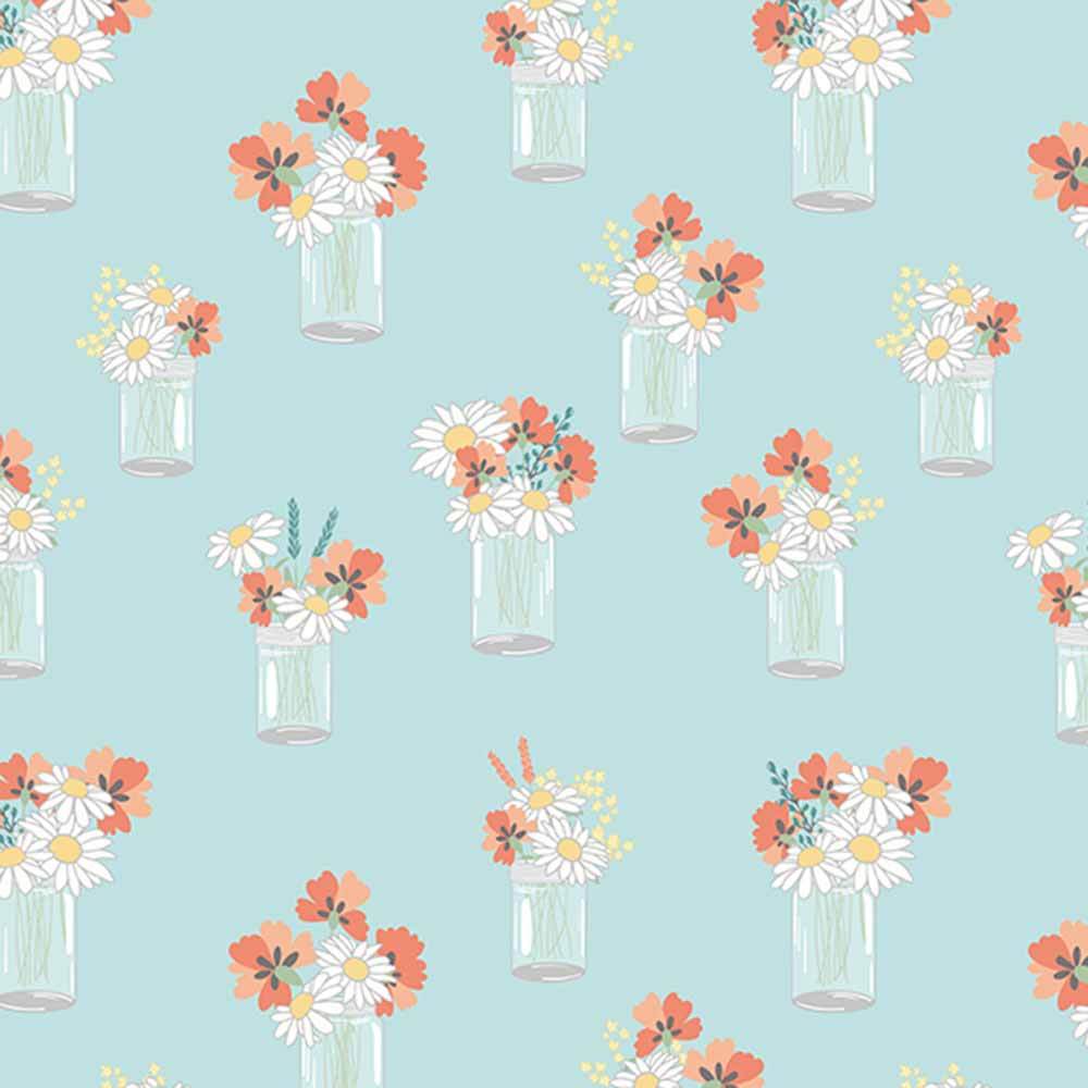 Riley Blake's Sunshine and Sweet Tea: Amanda Castor's Mason Jar Bouquets Aqua Fabric Yardage - A Must-Have!