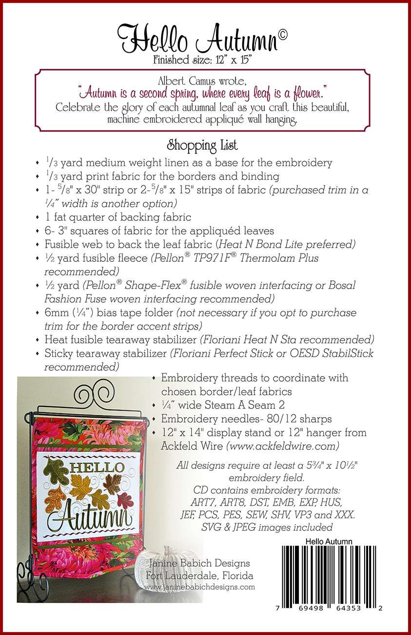 Embrace Autumn with Janine Babich's Wall Hanging Embroidery!