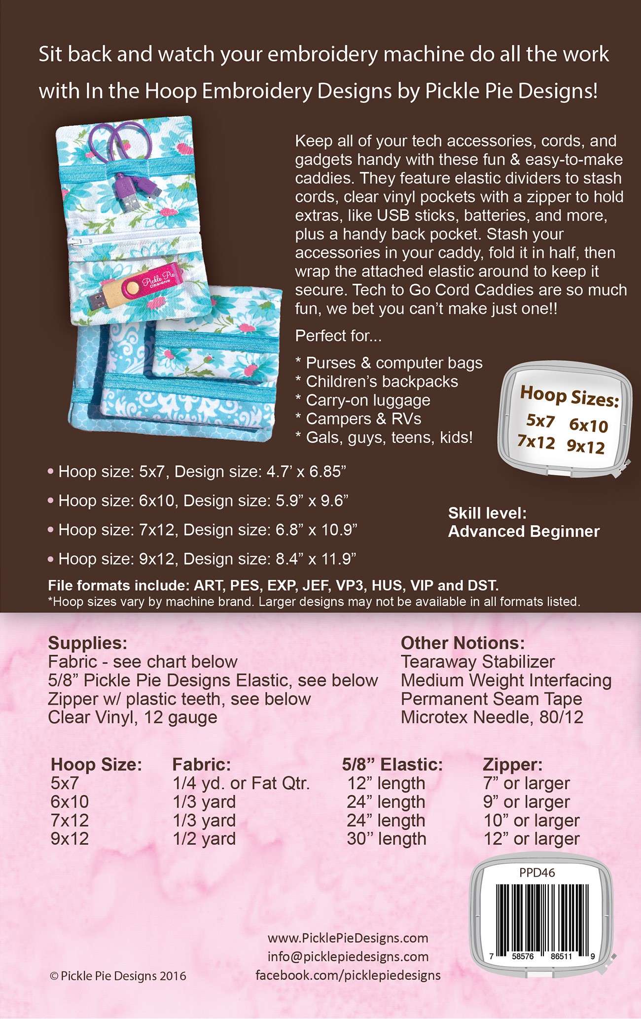 Pickle Pie Designs' Tech to Go Cord Caddies Embroidery CD - Unleash Your Creativity!