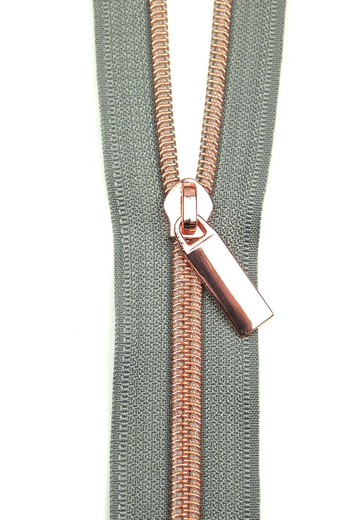 Gorgeous Yard-Long Grey Tape Zippers with Rose Gold #5 Teeth - Grab Yours Now!