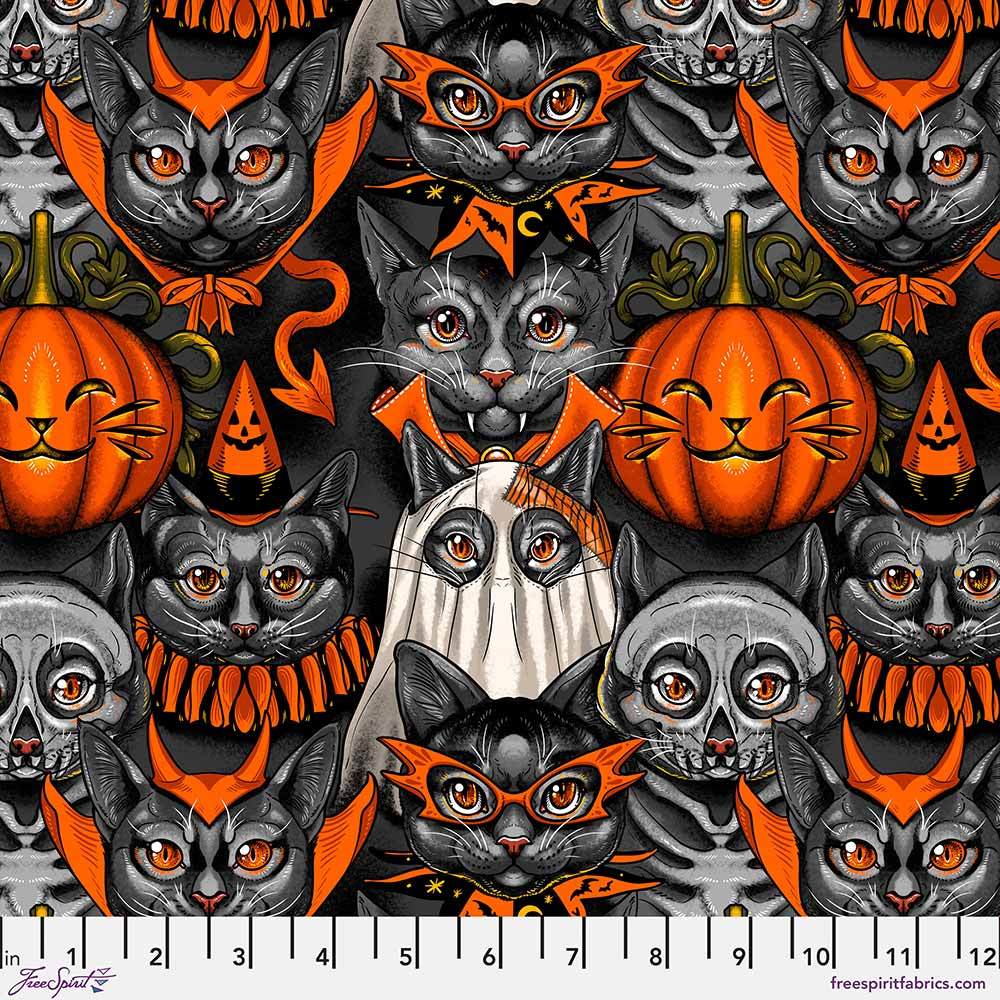 Free Spirit's Creepy yet Whimsical Halloween Fabric - Club Hauer's Costumes & Cobwebs Collection, Black Yardage