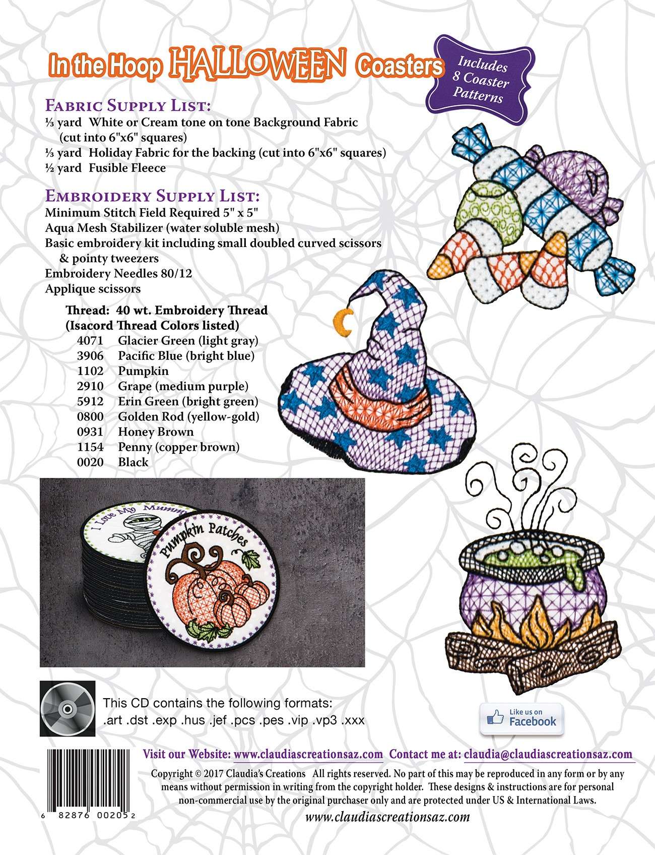Claudia Dinnell's Enchanting In The Hoop Halloween Coasters