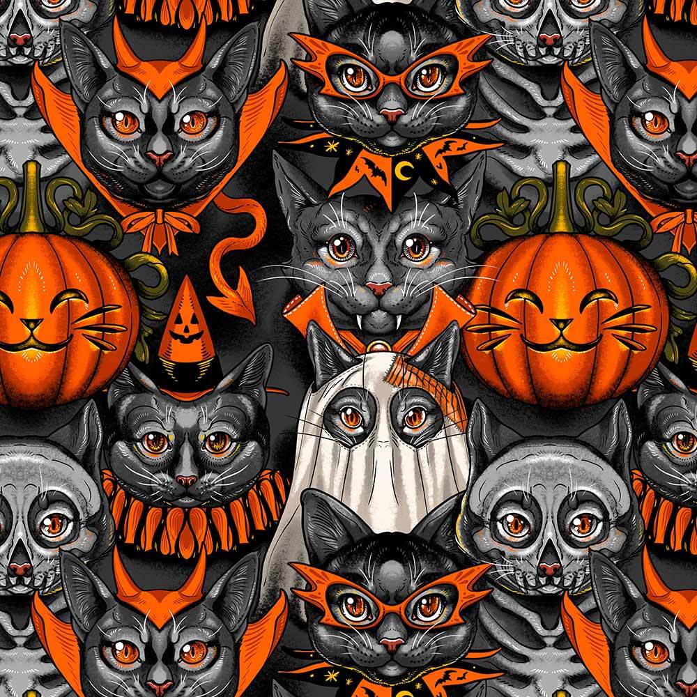 Free Spirit's Creepy yet Whimsical Halloween Fabric - Club Hauer's Costumes & Cobwebs Collection, Black Yardage