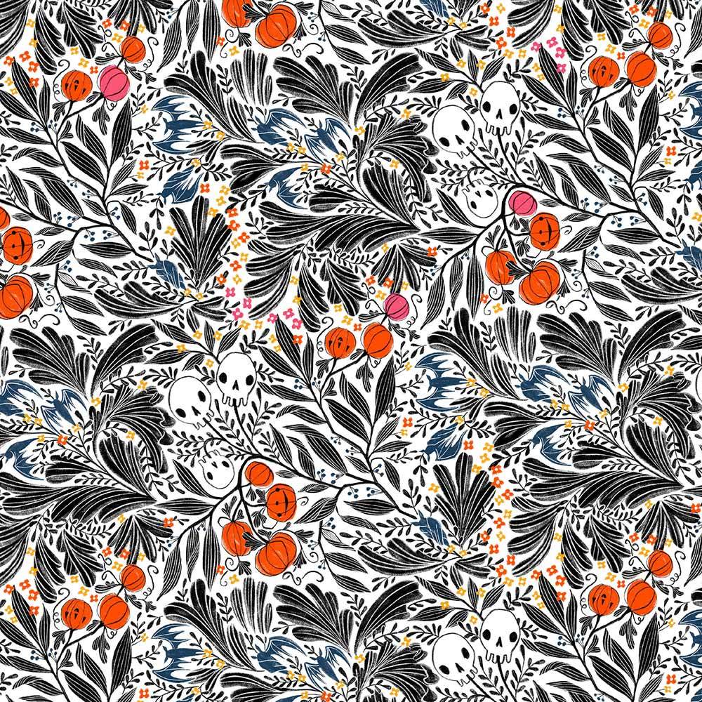 FreeSpirit - Cori Dantini's Pretty Creepy Scatter Skull White Yardage Fabric