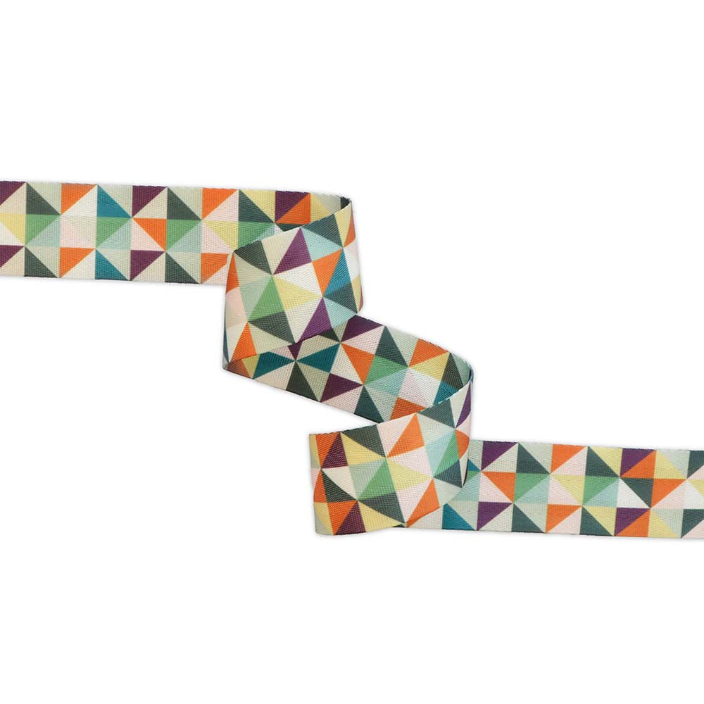 Gorgeous Half Square Triangle Multicolor Webbing - 1.5 Inches x 50 Yards