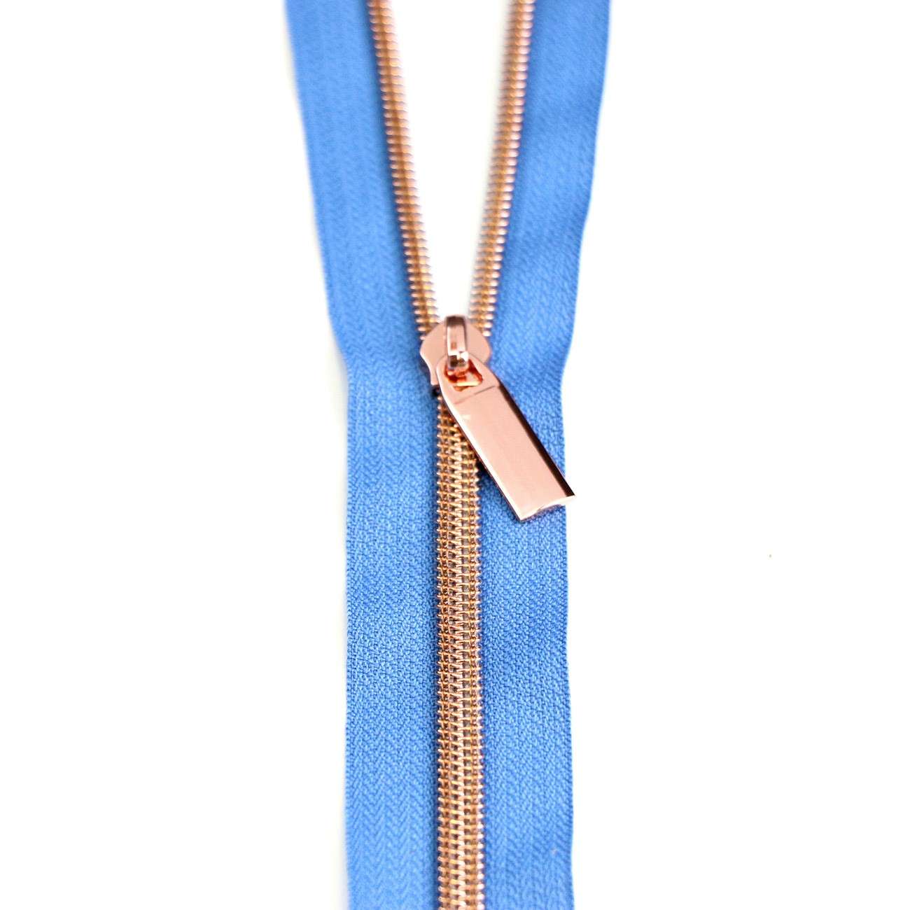 Gorgeous Blue Jean Rose Gold Zippers by the Yard