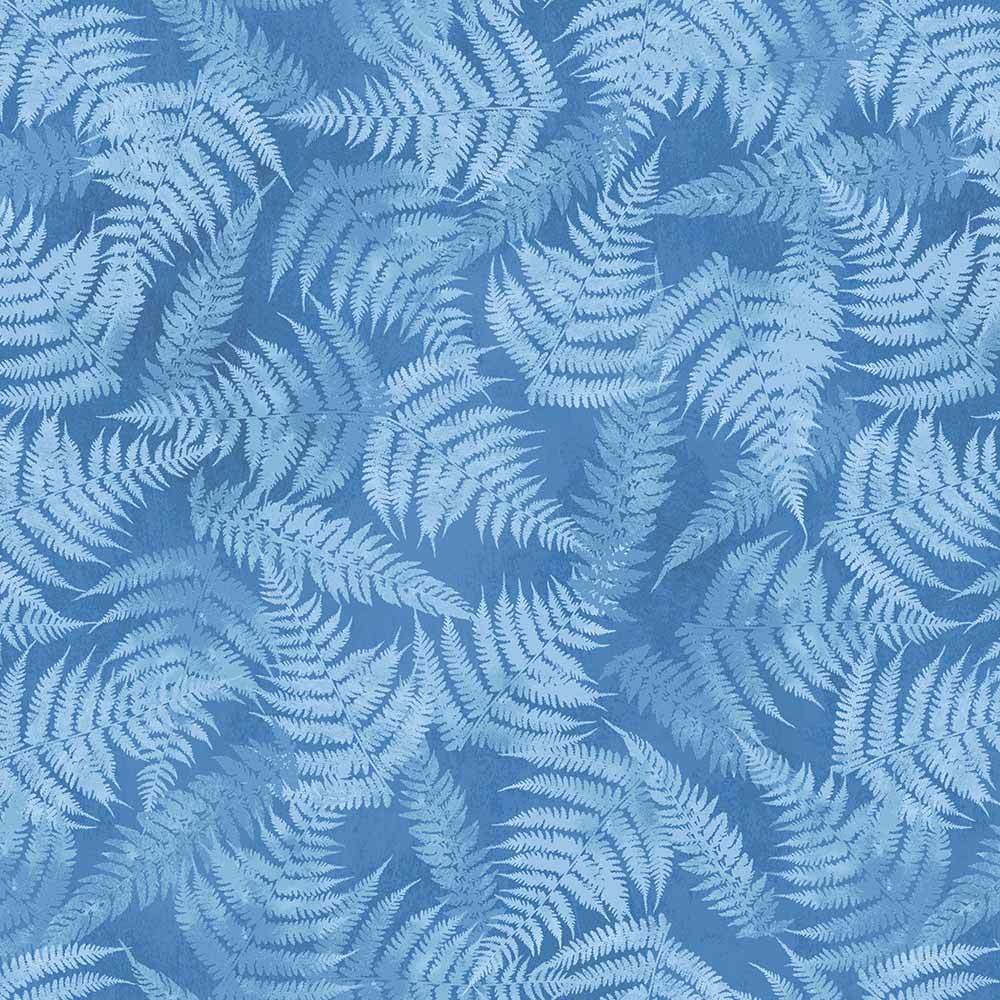 Windham Fabrics - Enchanting Botanical Blues by Whistler Studios - Fern Leaves in Soft Blue - Yardage