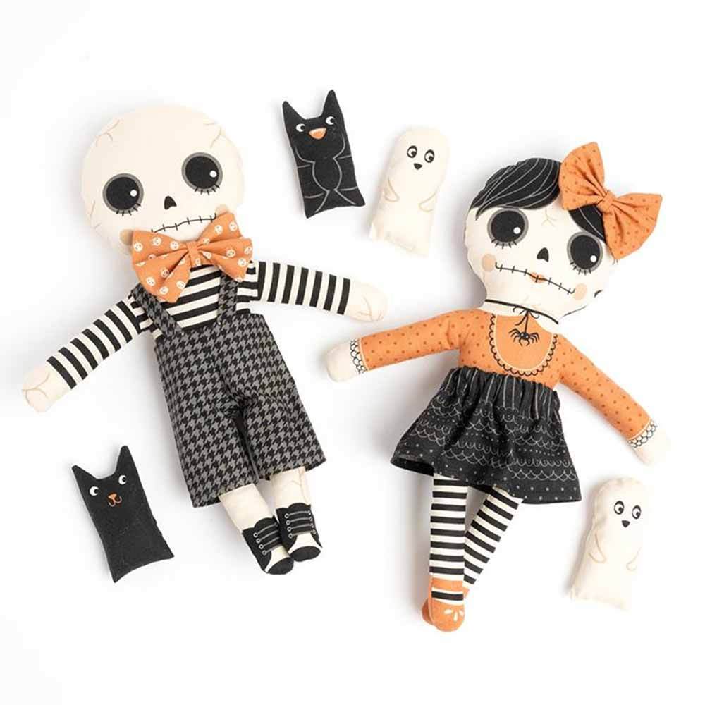 Spooky and Adorable Skeleton Boy and Girl Dolls Panel - Home Sweet Haunt by Stacy Iest Hsu