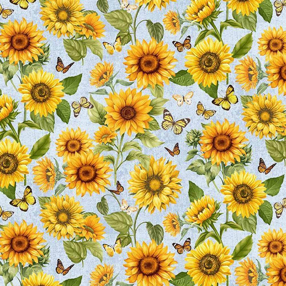 Timeless Treasures - Sunflower Farm - Tossed Sunflowers - Sky Yardage: Bring Summer Sunshine!