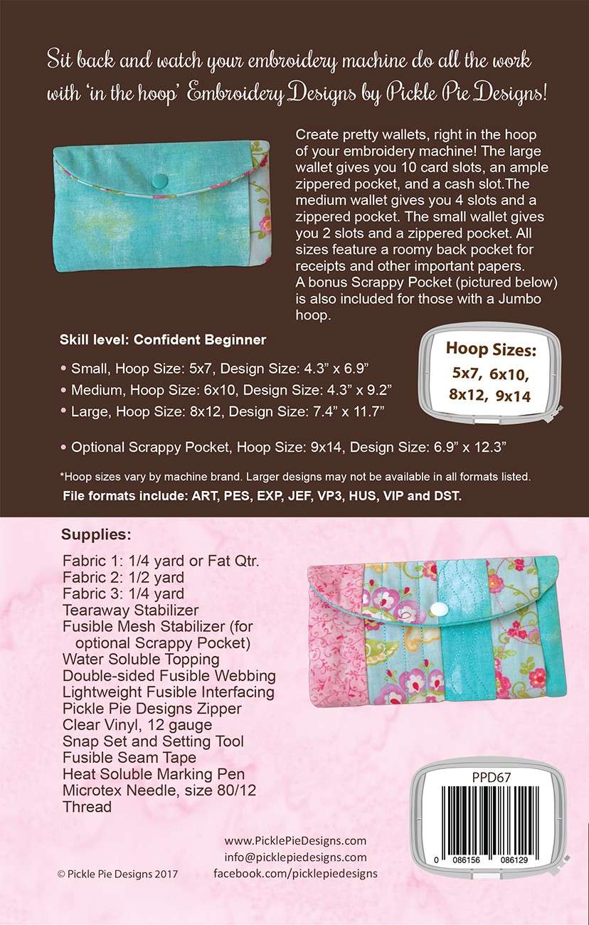Pickle Pie Designs' Magical In - The Hoop Wallet Embroidery Design CD