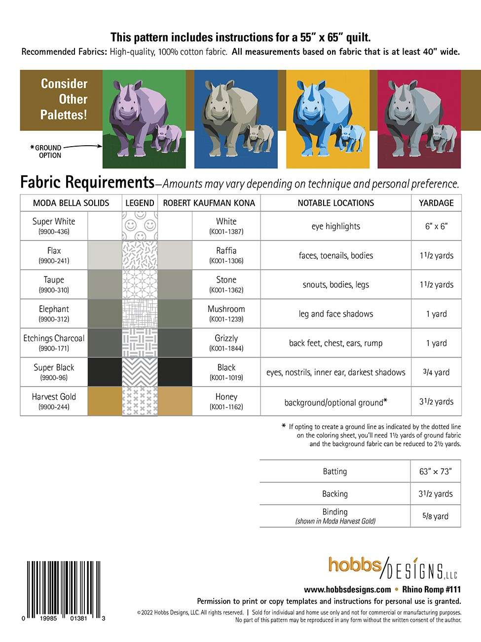 Wild Rhino Romp Quilt Pattern
