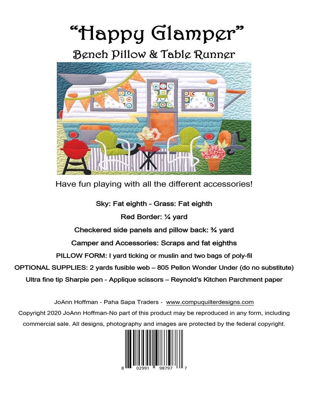 Exciting Happy Glamper Bench Pillow Pattern