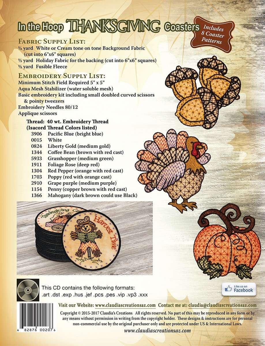 Claudia Dinnell's Enchanting In-the-Hoop Thanksgiving Pattern