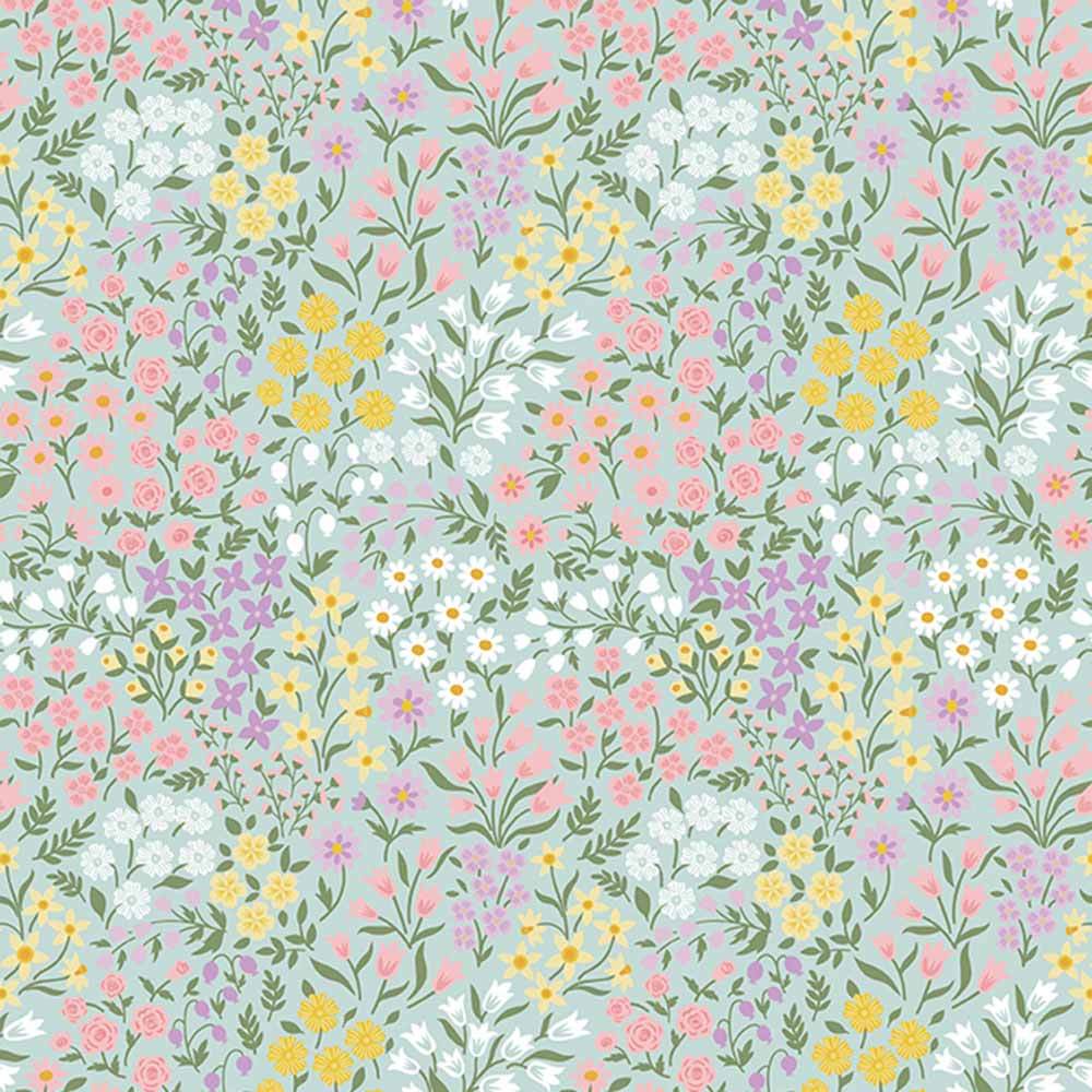 Riley Blake's Bunny Trail Spring Floral Powder Yardage by Dani Mogstad - A Delightful Easter Fabric!