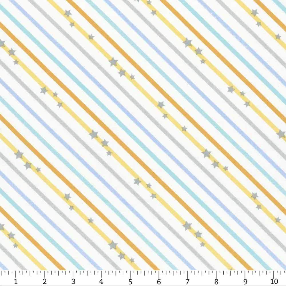 Wilmington Prints - Baby's Adventure Diagonal Stripe White Yardage by Arrolynn Weiderhold - A Magical Fabric for Your Little One