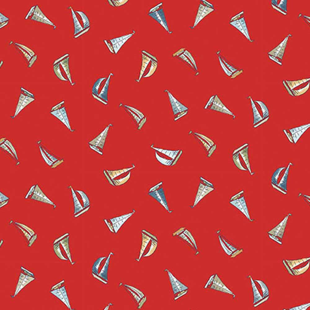 Andover Fabrics - High Tide by Makower - Sail Away Red Yardage: Your Ticket to Coastal Bliss!