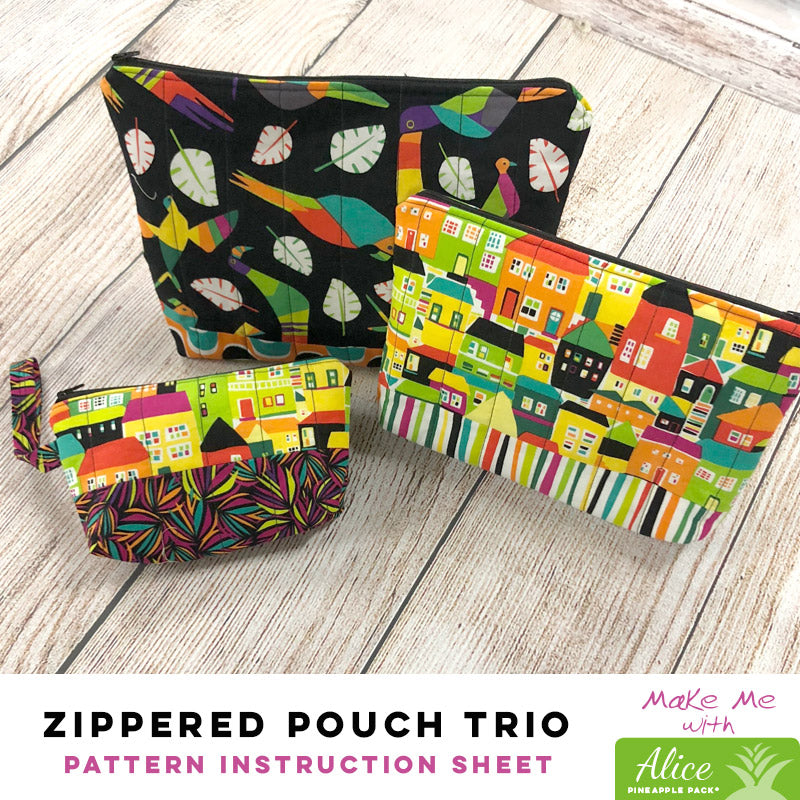 Alice Pineapple Pack Pattern - Stunning Zippered Pouch Trio