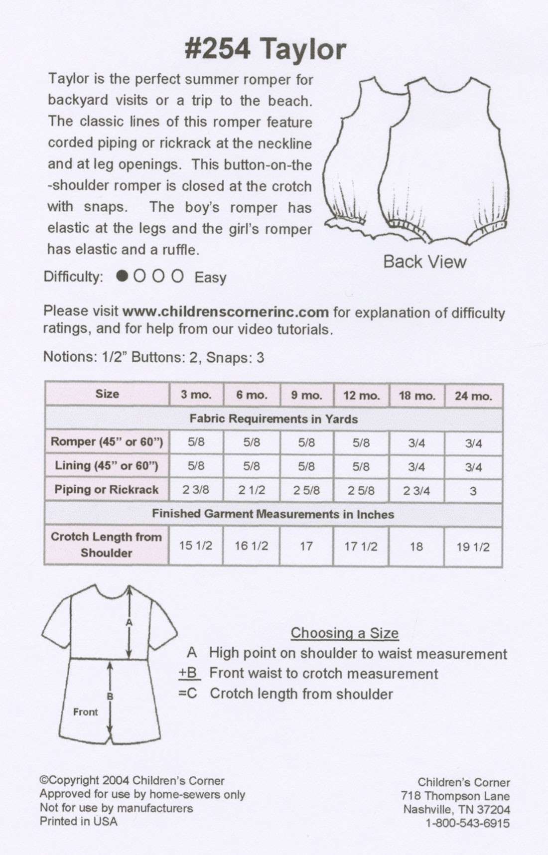 Taylor 3 - 24 Months Baby Romper Pattern: Perfect for Boys and Girls!