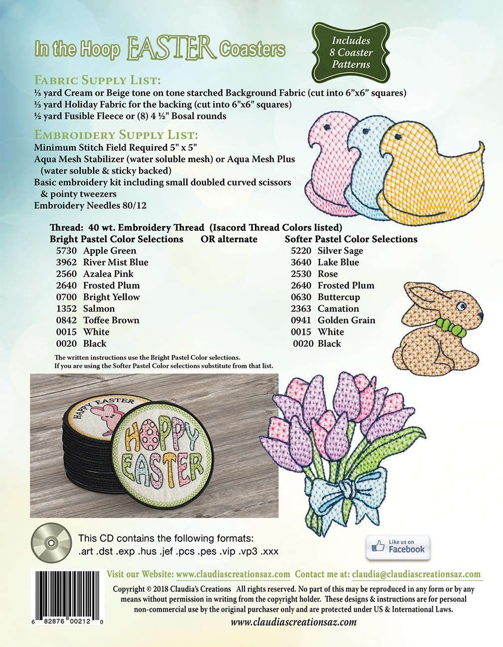 Claudia Dinnell's Enchanting In The Hoop Easter Coasters