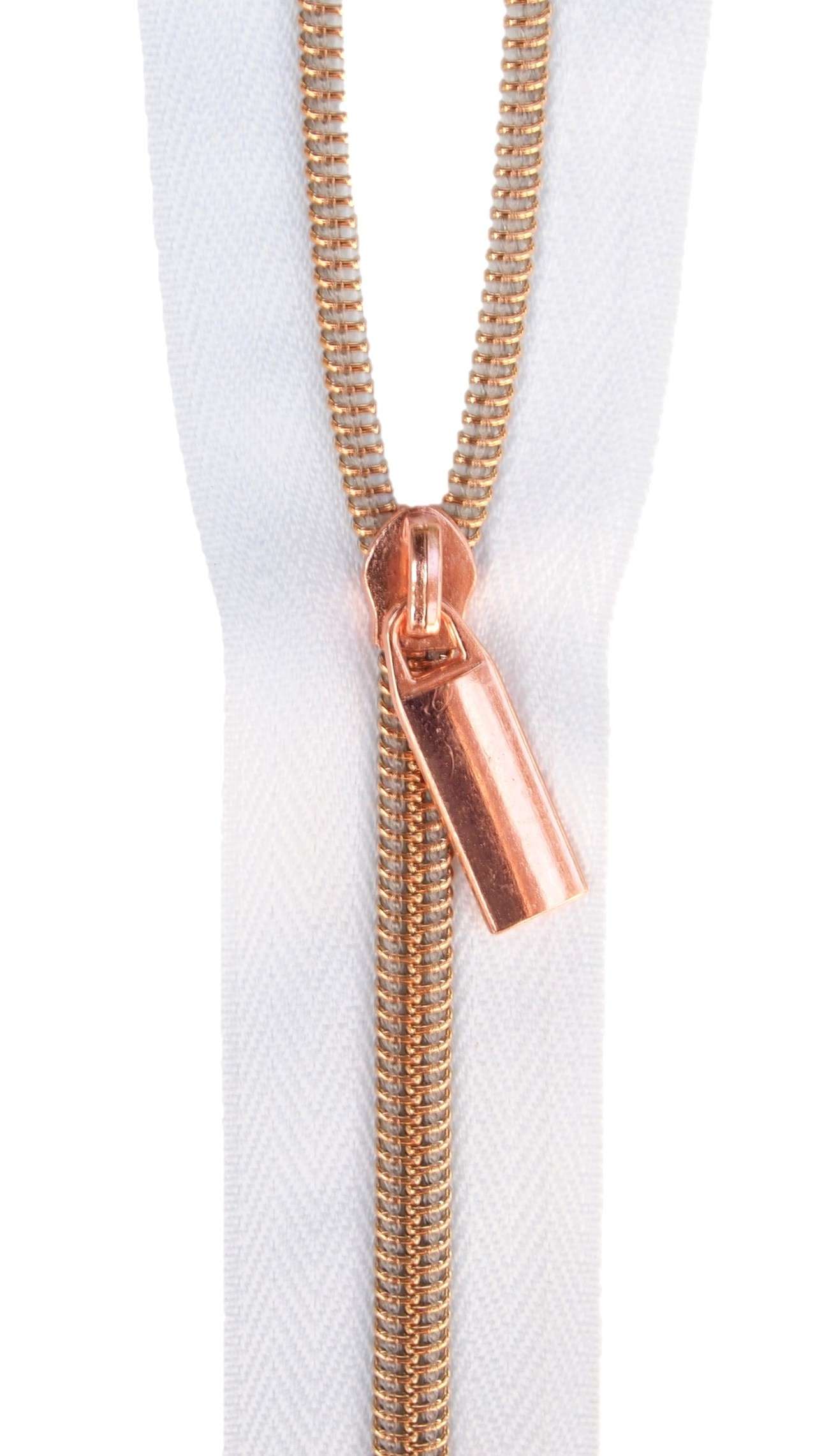 Gorgeous Yard-Long White Tape Zippers with Rose Gold Teeth #5 - Get Yours Now!