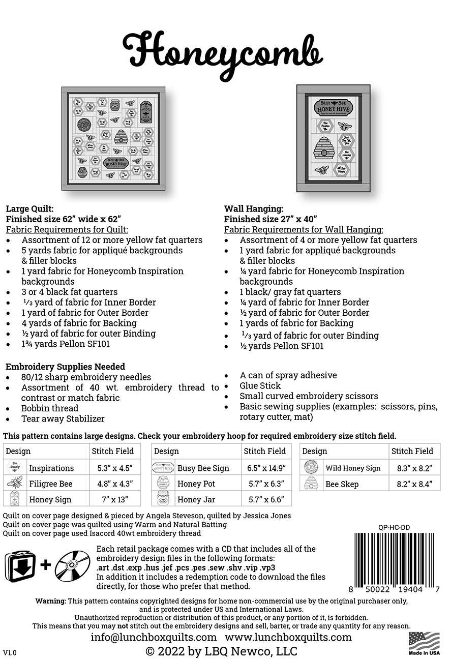 Sweet Honeycomb Machine Embroidery Quilt Pattern: Get Code & CD Now!