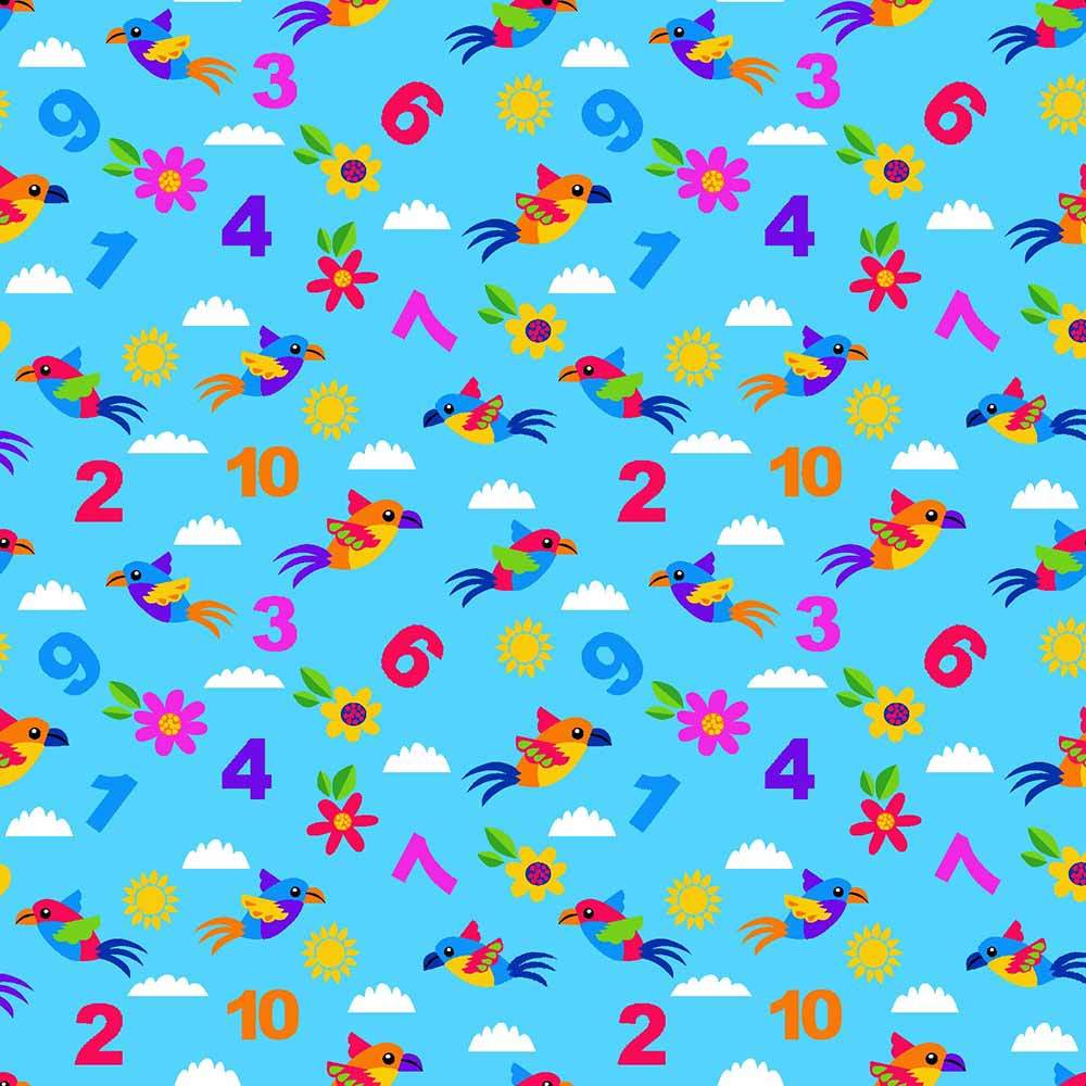 Henry Glass - Cheerful and Colorful Kate Mawdsley Birds and Numbers Blue Yardage: A Vivid Fabric Delight!